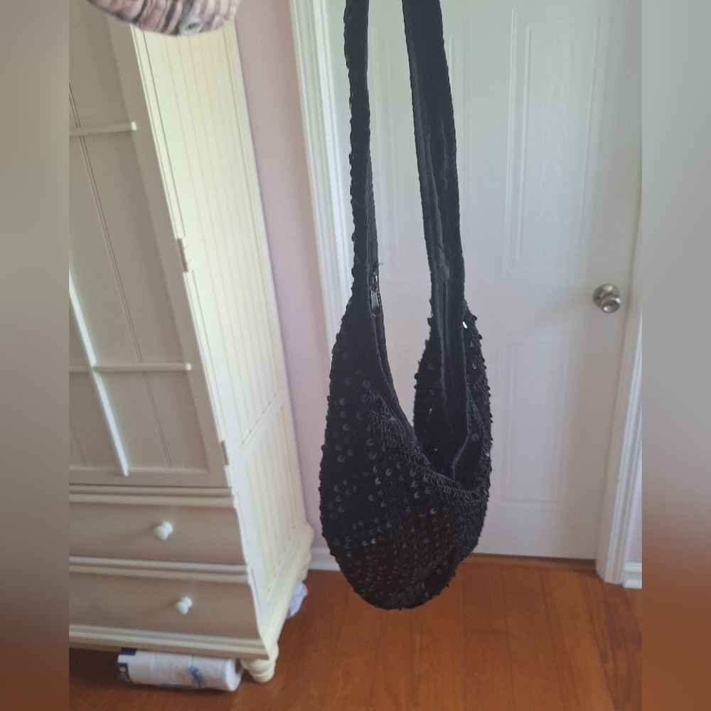 Y2K Large Black Sequin Hobo Bag - Picture 10 of 11